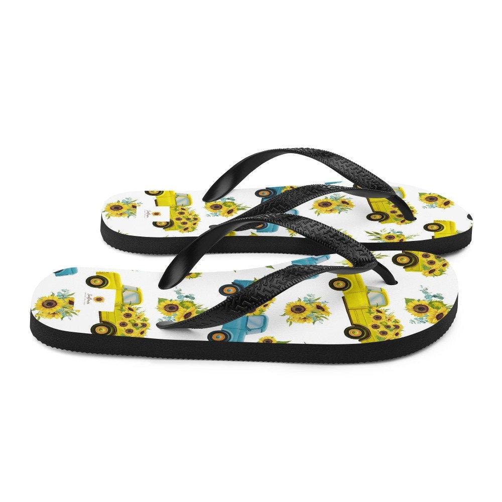 hippieartzone - Vintage Truck with Sunflowers Flip-Flops
