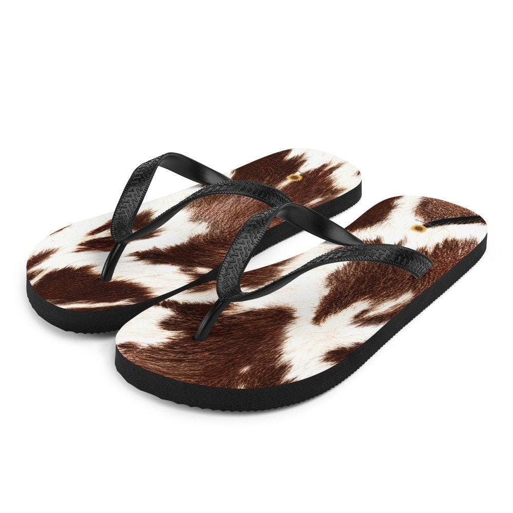 hippieartzone - Cowhide Print Flip-Flops