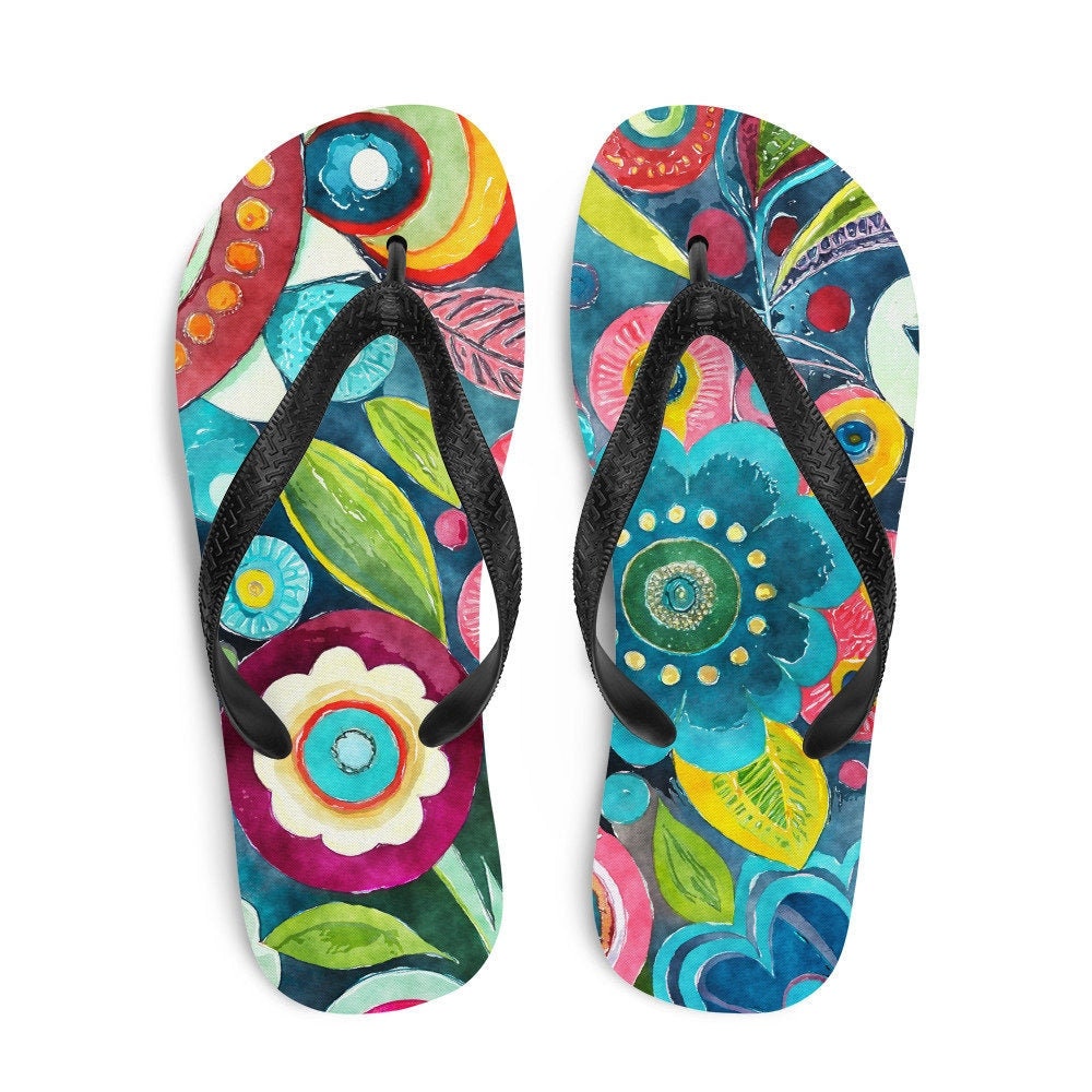 hippieartzone - Boho Flower Print Flip-Flops