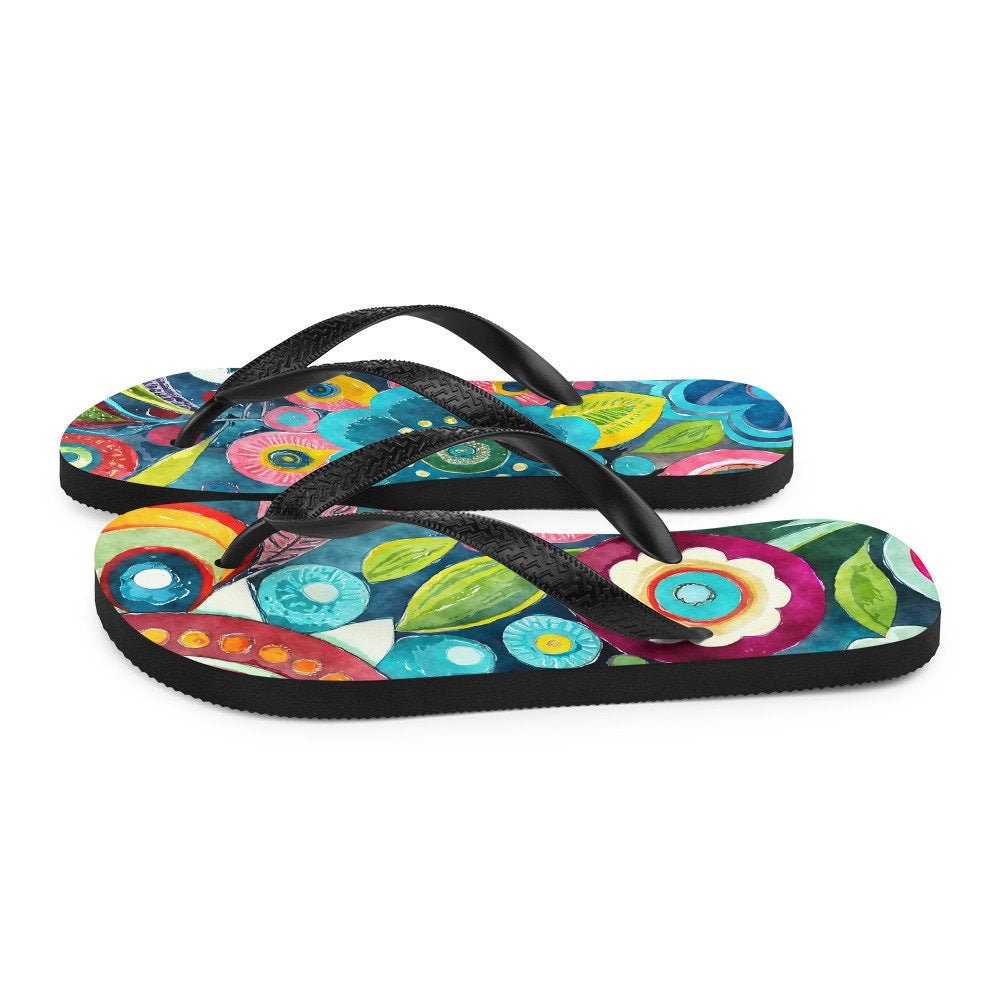 hippieartzone - Boho Flower Print Flip-Flops