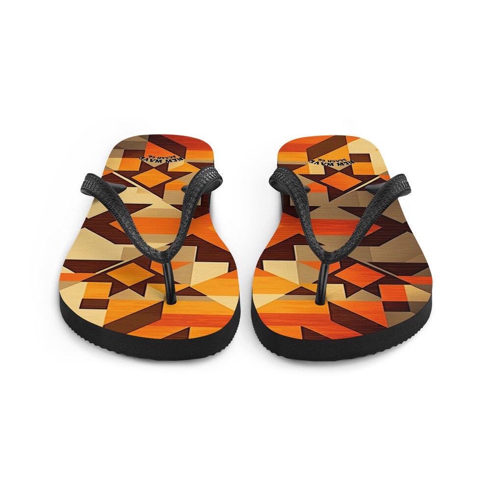 hippieartzone - Retro Kilim Yellow Brown Orange Flip Flops Colorful 