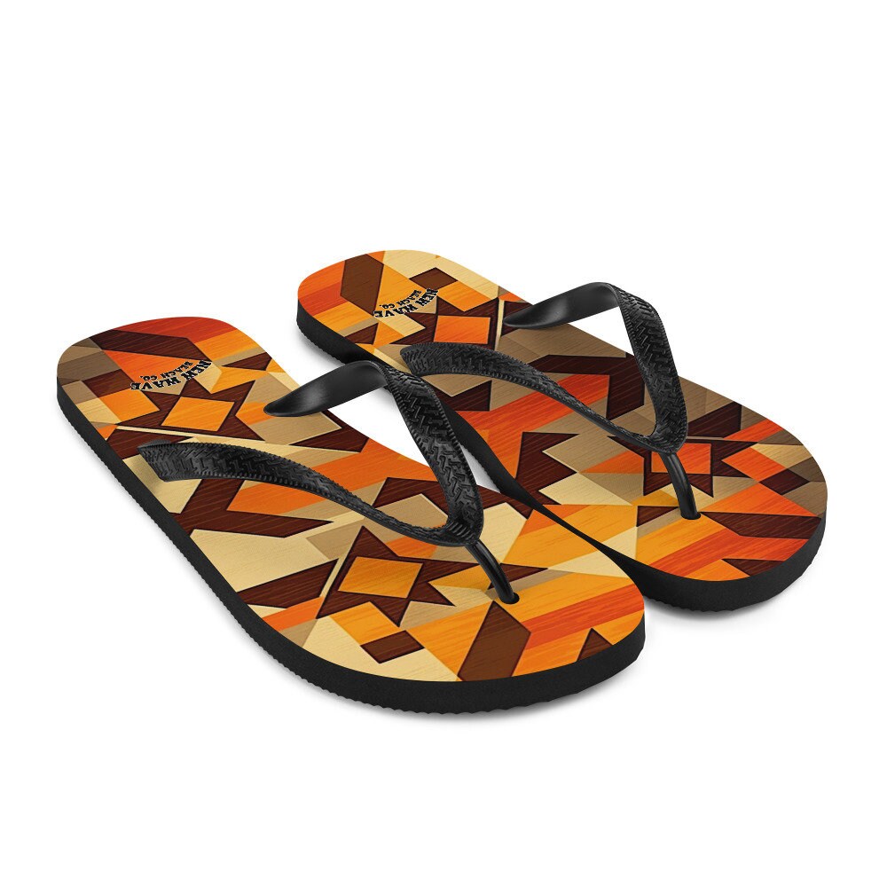 hippieartzone - Retro Kilim Yellow Brown Orange Flip Flops Colorful 