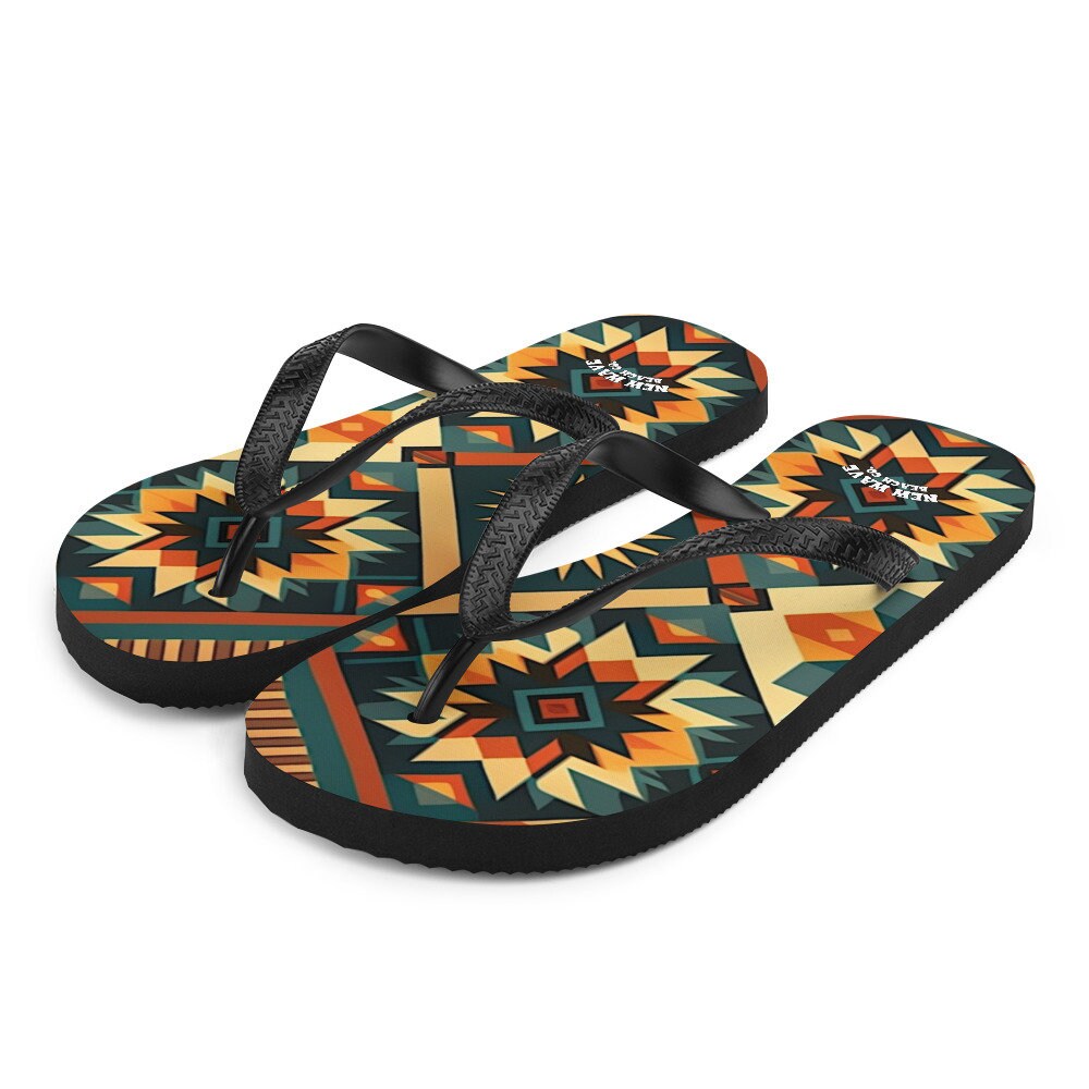 hippieartzone - Retro Kilim Yellow Green Orange Flip Flops Colorful 