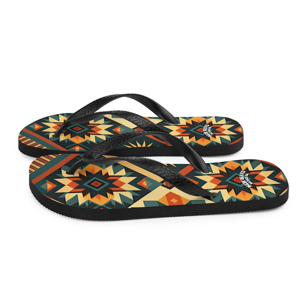 hippieartzone - Retro Kilim Yellow Green Orange Flip Flops Colorful 