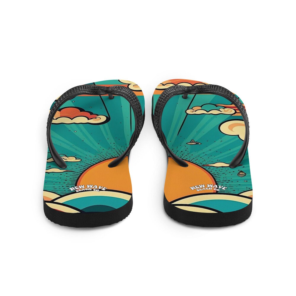 hippieartzone - Retro Cartoon Sunshine Sky Flip Flops Colorful 