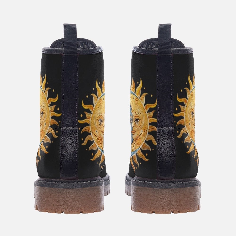 Hippie Art Zone - Sun And Moon Boots | Unisex Casual Vegan Leather Leather Lightweight Boots