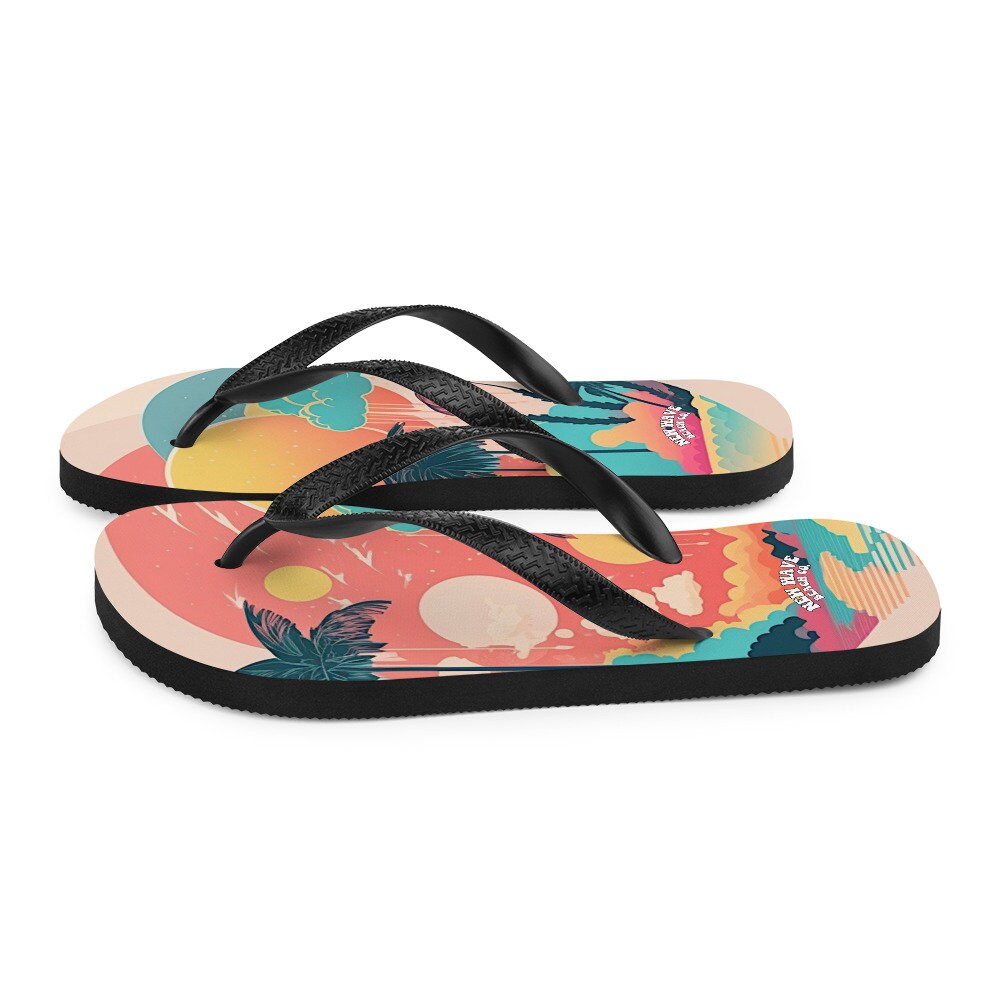 hippieartzone - Pink Faded Retro Tropical Beach Palms Flip Flops Colorful 