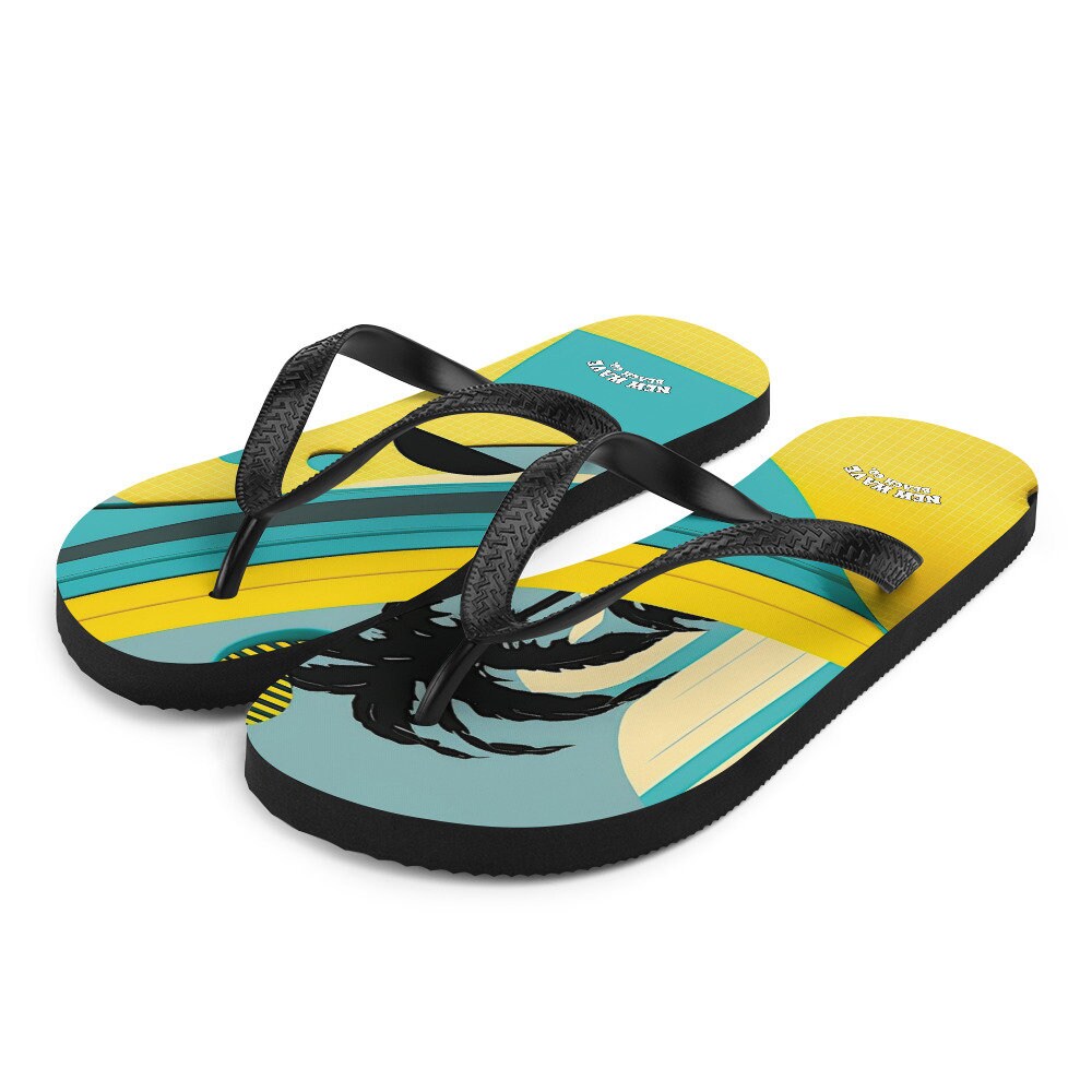 hippieartzone - Abstract Yellow Blue Palm Tree Flip Flops Colorful 