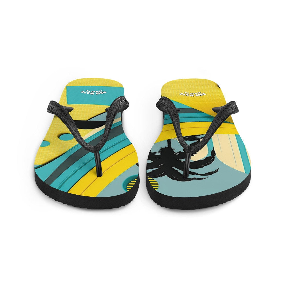 hippieartzone - Abstract Yellow Blue Palm Tree Flip Flops Colorful 