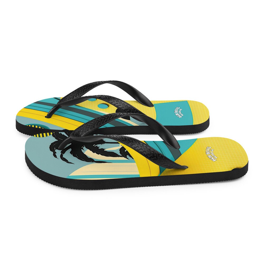 hippieartzone - Abstract Yellow Blue Palm Tree Flip Flops Colorful 