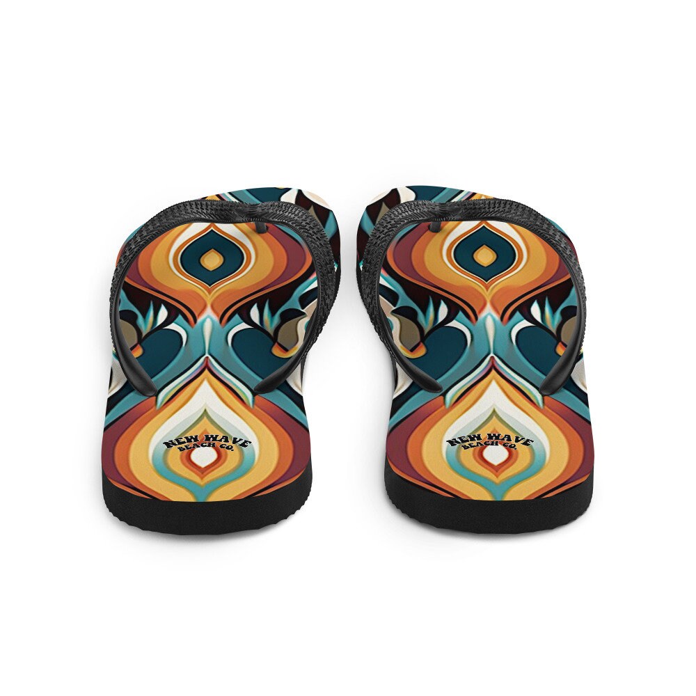 hippieartzone - Retro Ikat Yellow Blue Orange Flip Flops Colorful 