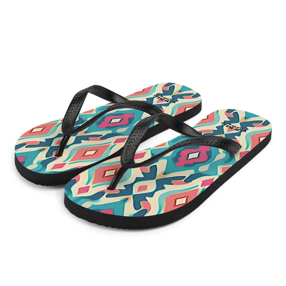 hippieartzone - Retro Ikat Pink Blue Flip Flops Colorful 