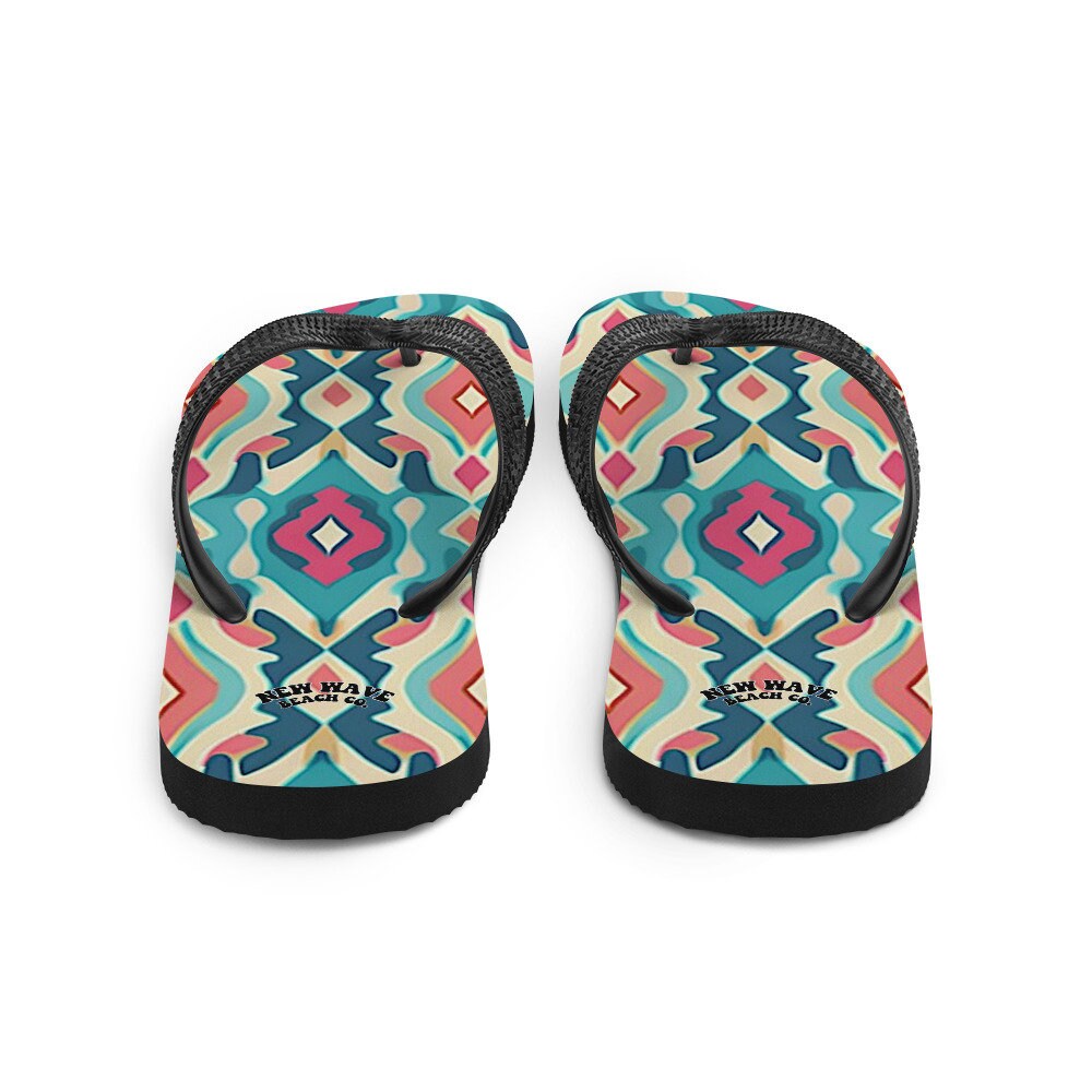 hippieartzone - Retro Ikat Pink Blue Flip Flops Colorful 