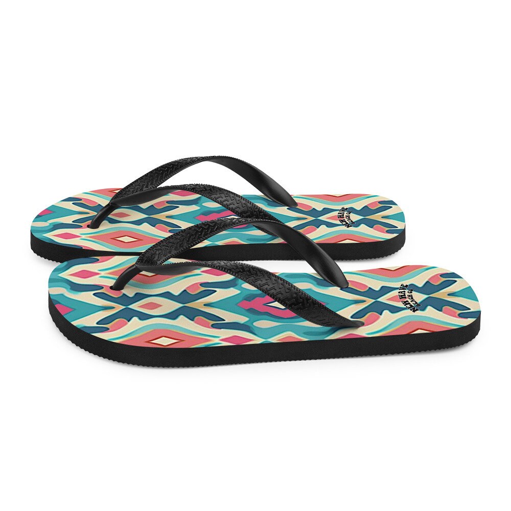 hippieartzone - Retro Ikat Pink Blue Flip Flops Colorful 