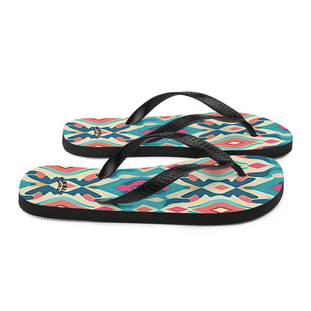 hippieartzone - Retro Ikat Pink Blue Flip Flops Colorful 