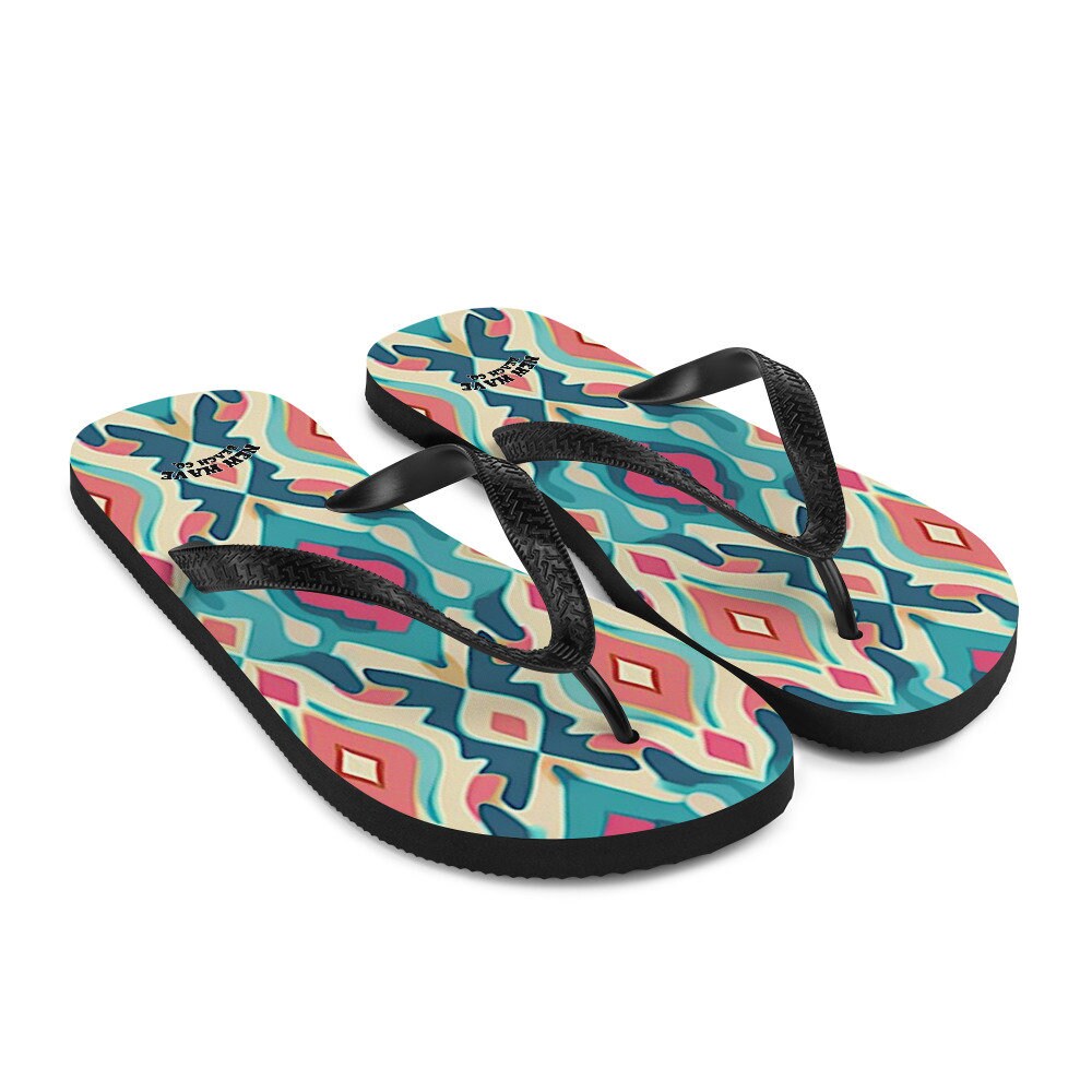 hippieartzone - Retro Ikat Pink Blue Flip Flops Colorful 