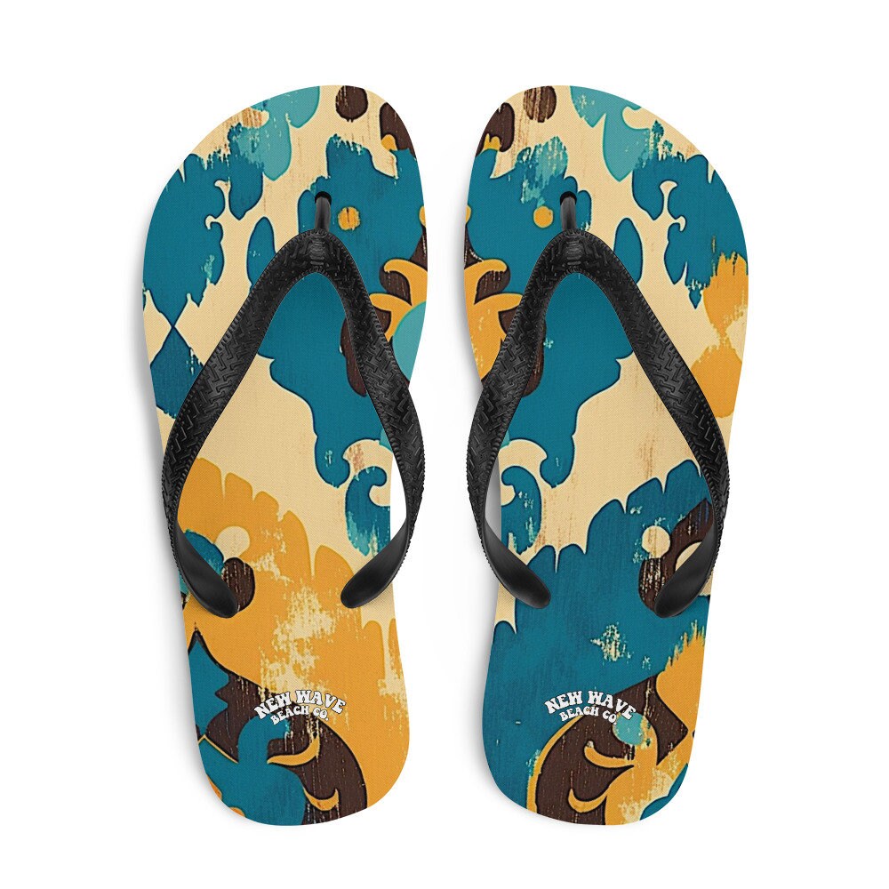 hippieartzone - Retro Faded Ikat Yellow Blue Flip Flops Colorful 