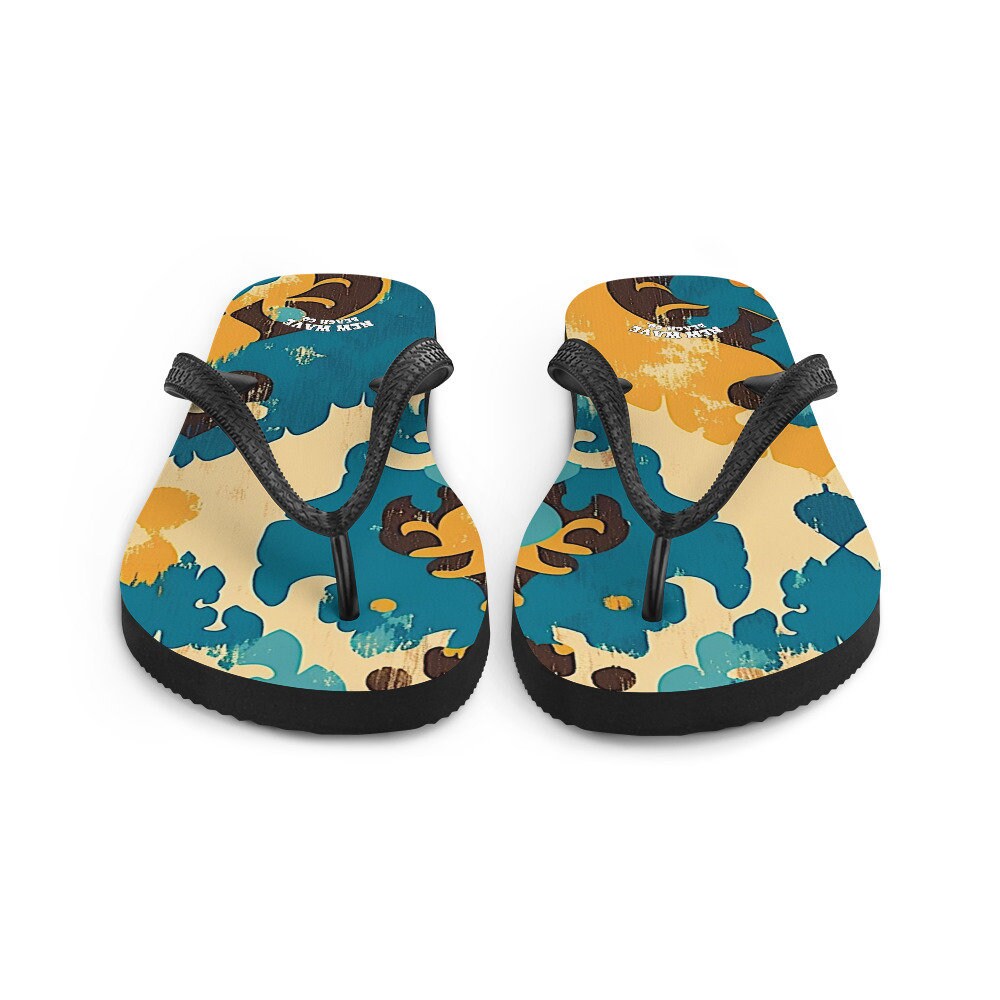 hippieartzone - Retro Faded Ikat Yellow Blue Flip Flops Colorful 