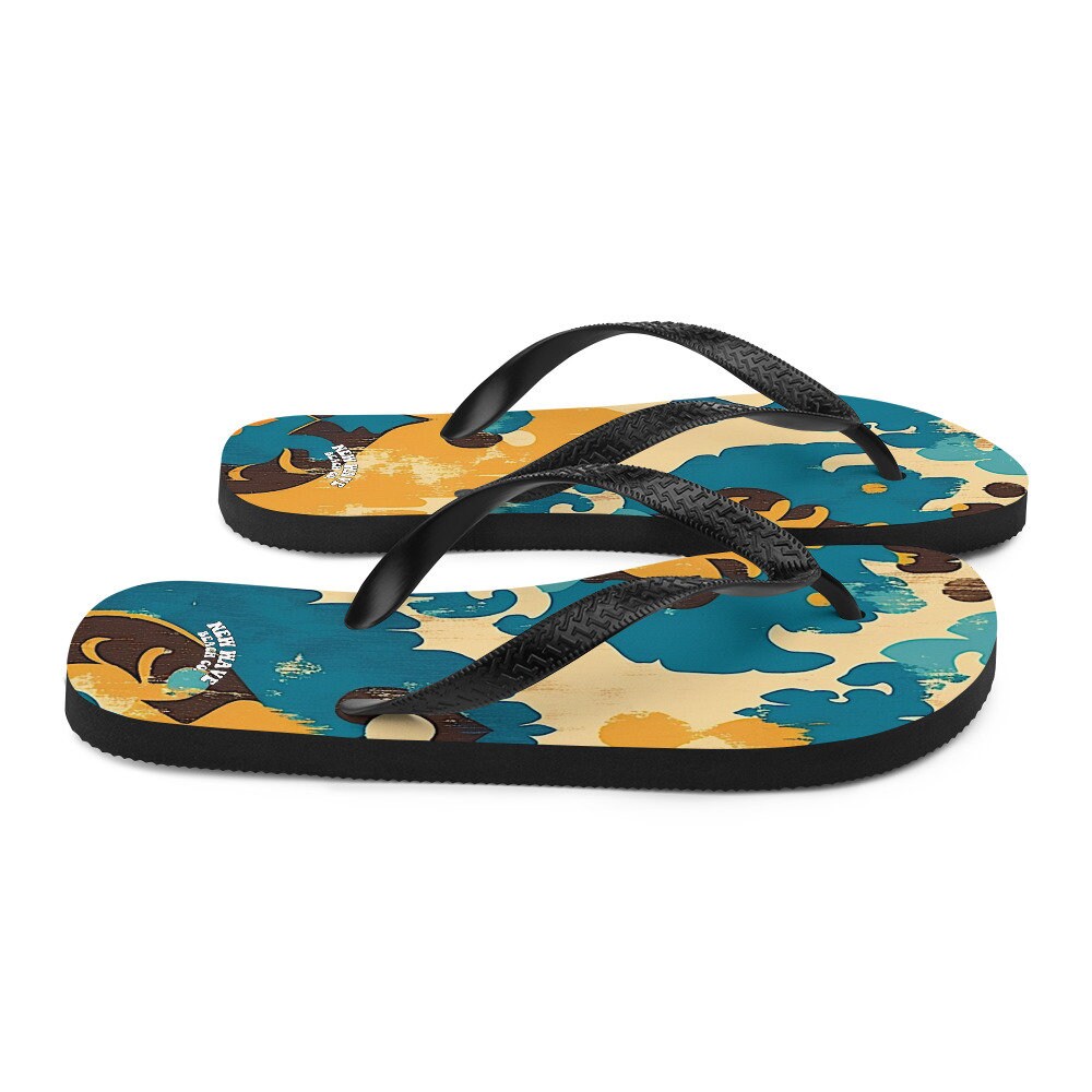 hippieartzone - Retro Faded Ikat Yellow Blue Flip Flops Colorful 