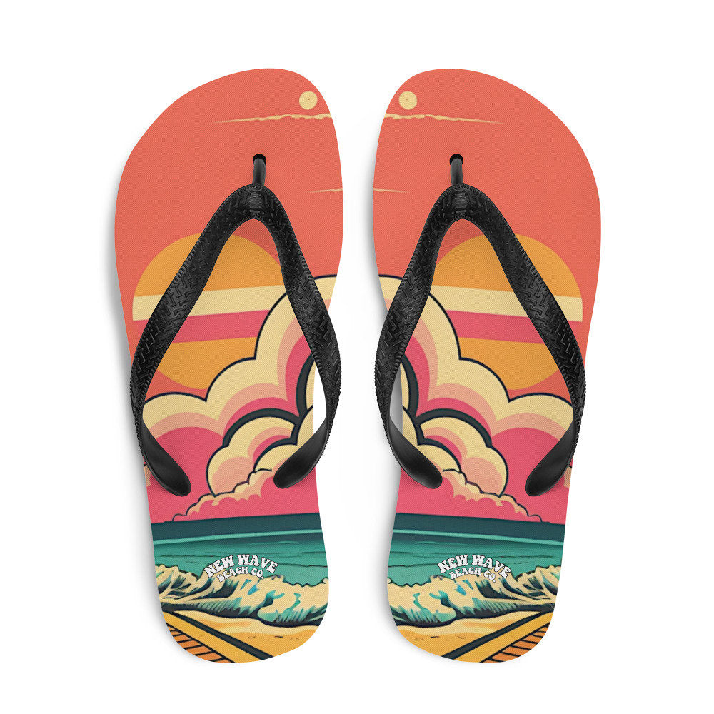 hippieartzone - Retro Pink Cartoon Sunshine Beach Flip Flops Colorful 