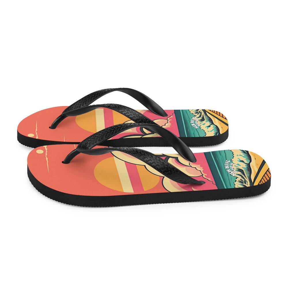 hippieartzone - Retro Pink Cartoon Sunshine Beach Flip Flops Colorful 