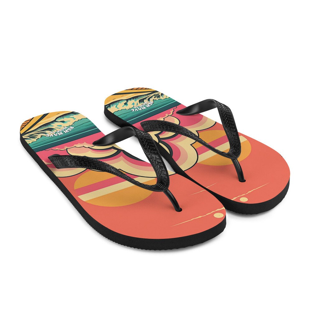 hippieartzone - Retro Pink Cartoon Sunshine Beach Flip Flops Colorful 