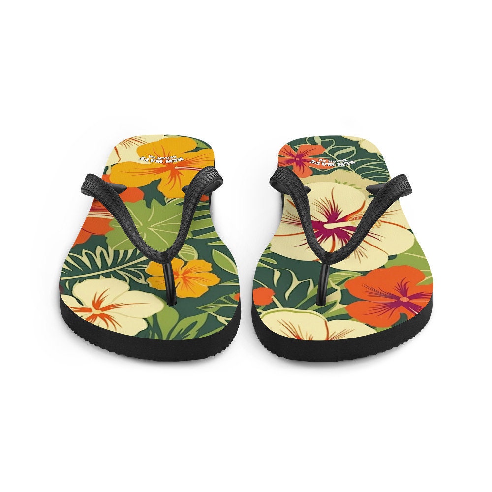 hippieartzone - Vintage Tropical Hawaiian Flower Flip Flops Exotic Comfortable Footwear Thong Sandals Summer Woman Men Beach Print Rubber Slip On Shoes