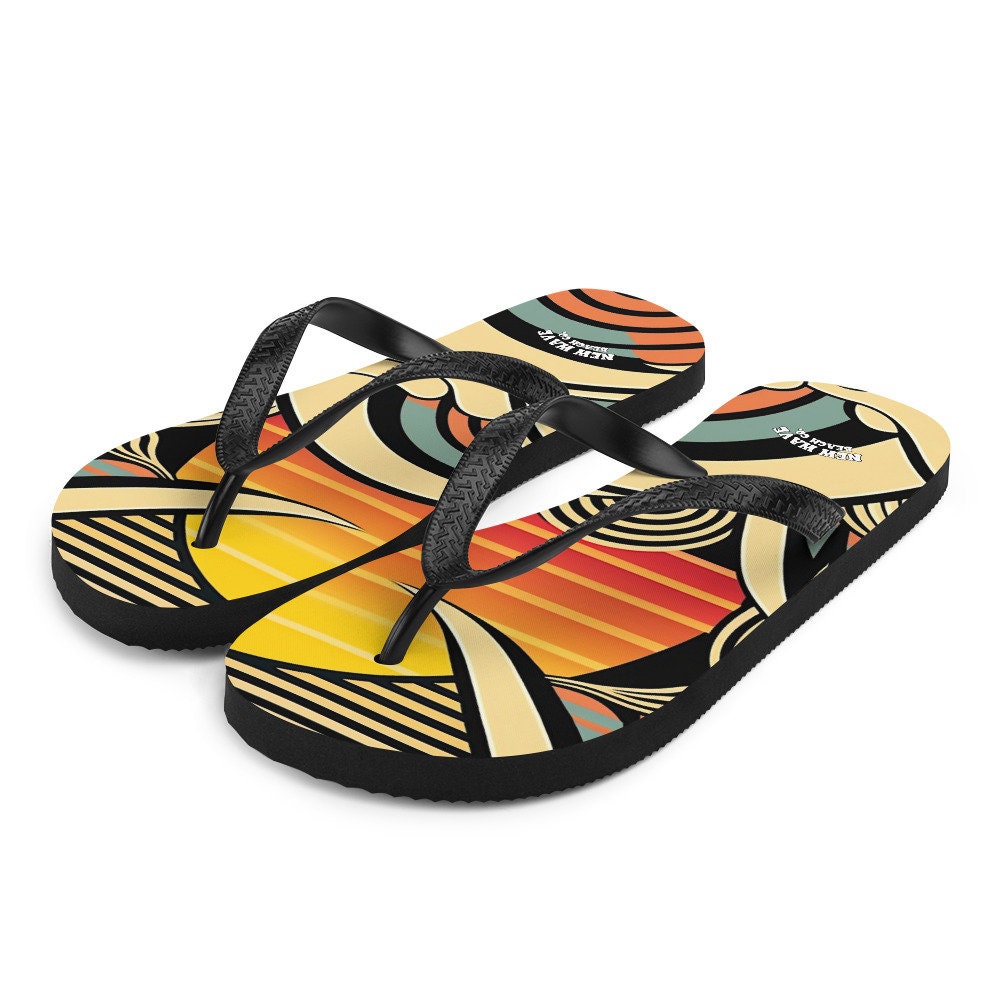 hippieartzone - Abstract Retro Cartoon Sunset Beach Flip Flops Colorful 