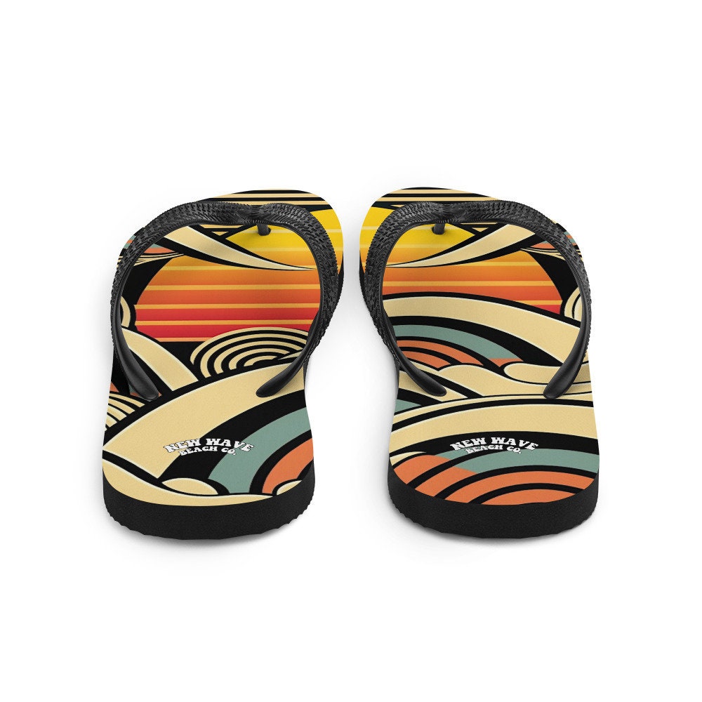 hippieartzone - Abstract Retro Cartoon Sunset Beach Flip Flops Colorful 