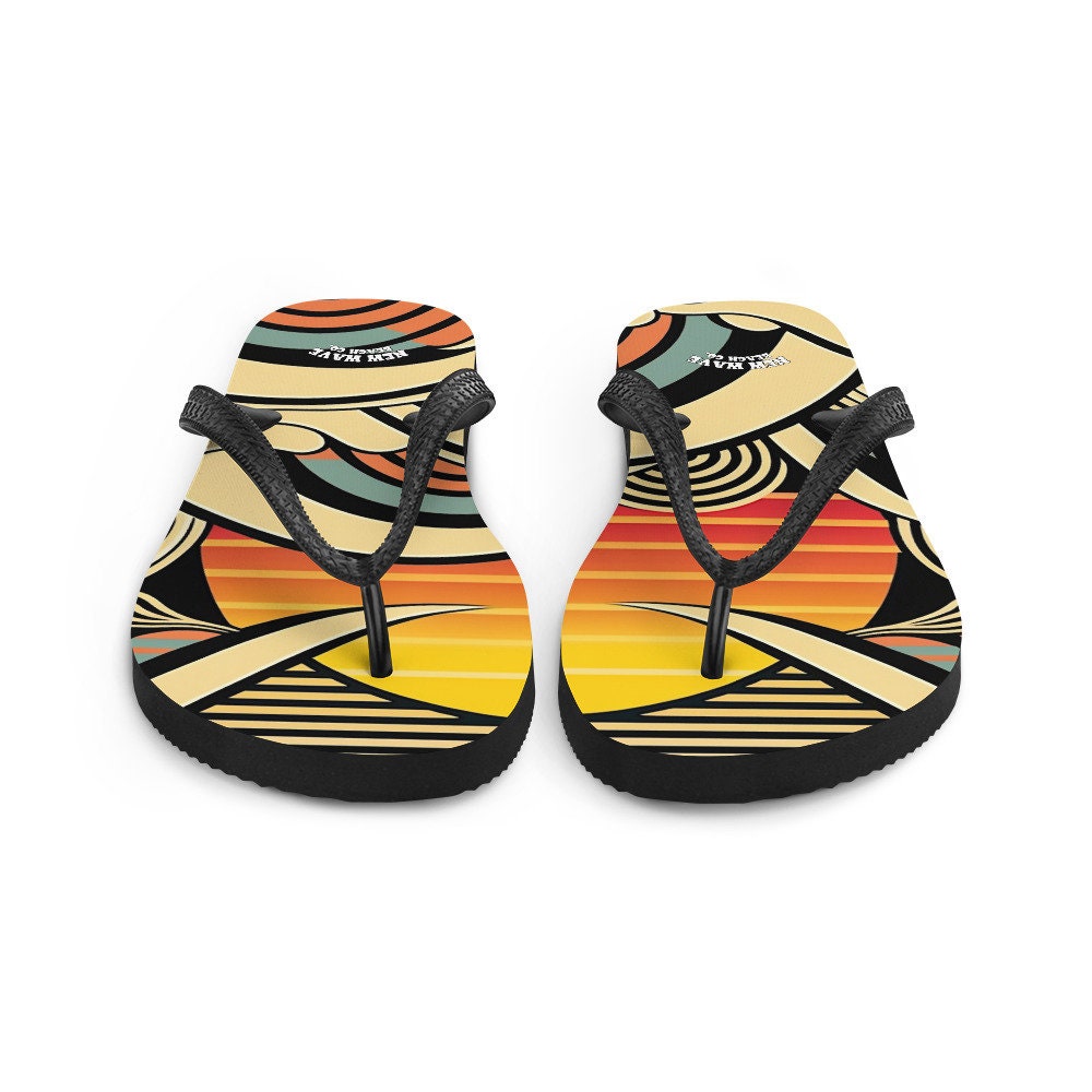 hippieartzone - Abstract Retro Cartoon Sunset Beach Flip Flops Colorful 