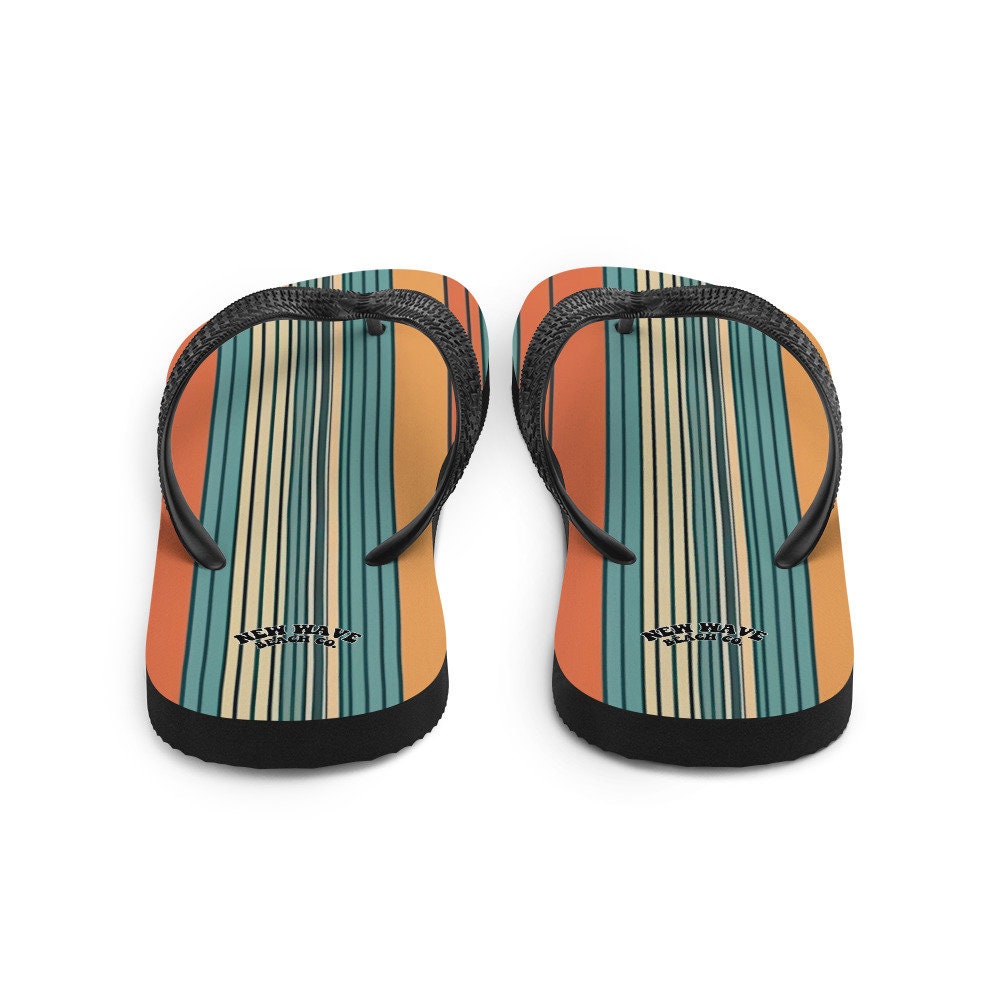 hippieartzone - Mikey P’s Orange Blue Retro Striped Flip Flops Colorful 