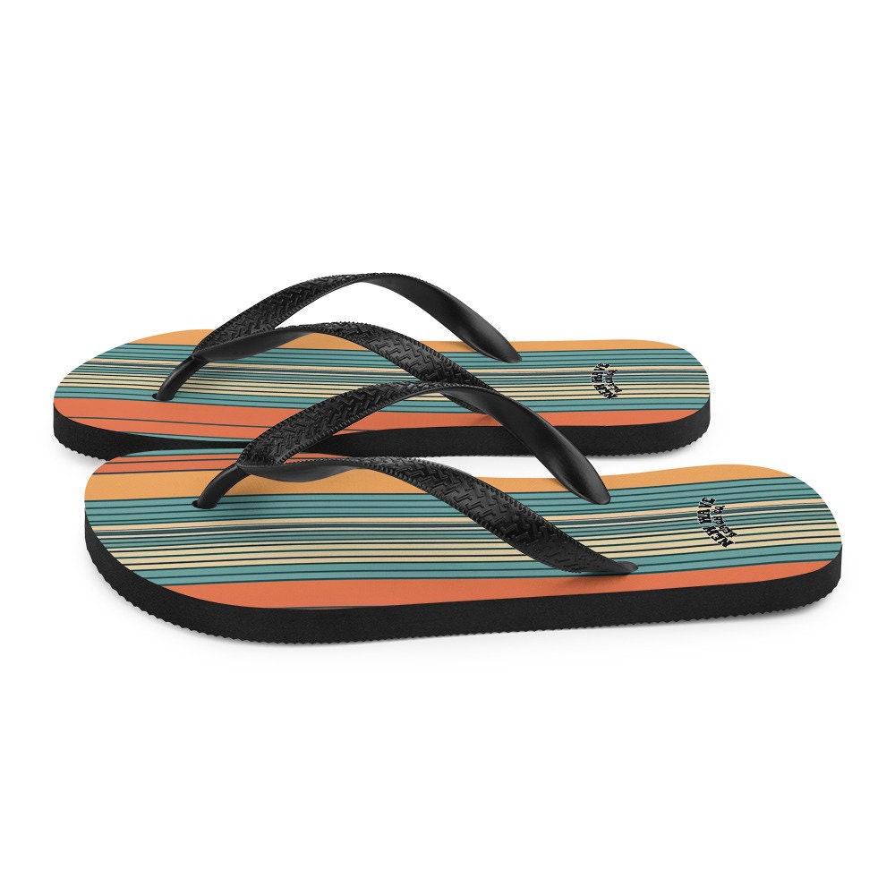 hippieartzone - Mikey P’s Orange Blue Retro Striped Flip Flops Colorful 