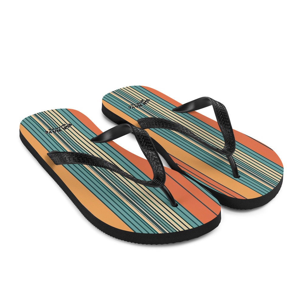 hippieartzone - Mikey P’s Orange Blue Retro Striped Flip Flops Colorful 