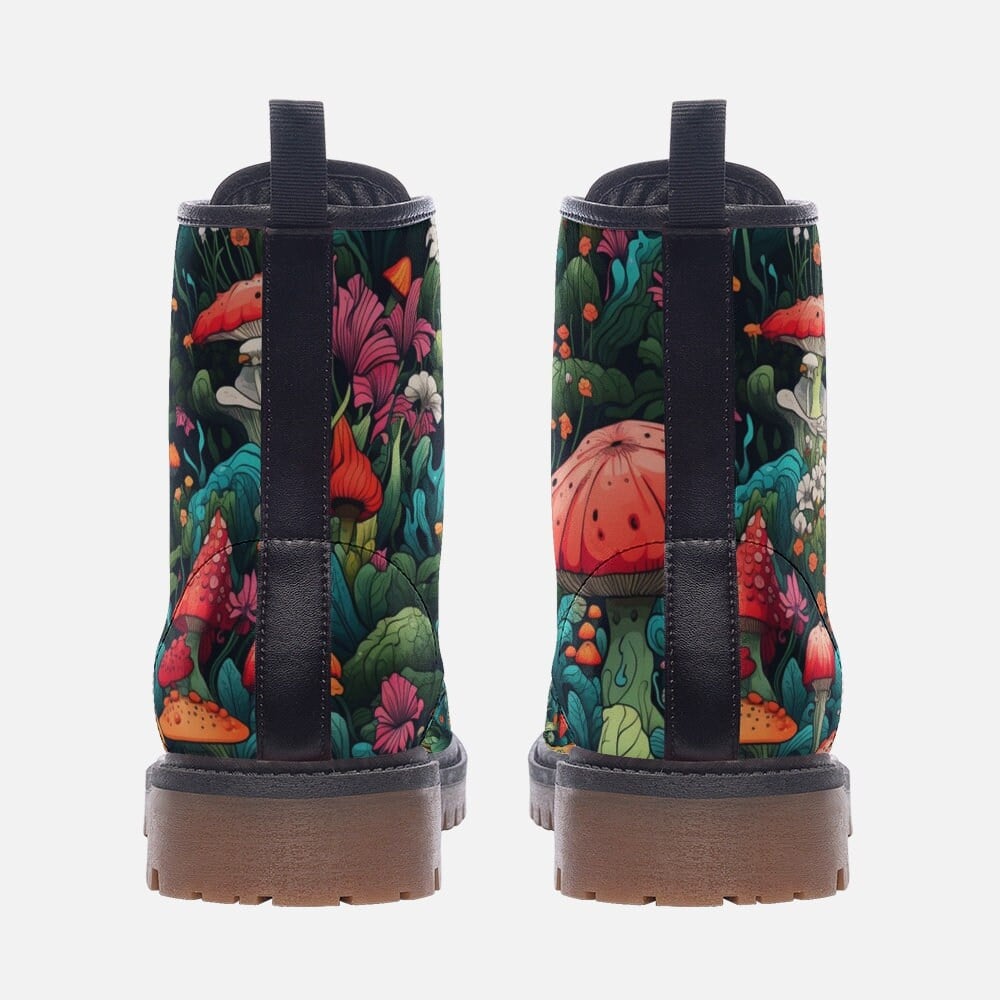 Hippie Art Zone - Bright Colorful Mushroom Vegan Leather Boots Festival Boots