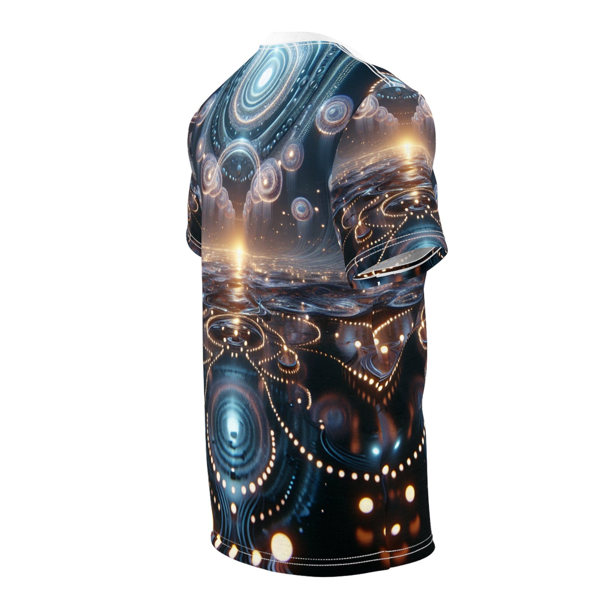 hippieartzone - Bioluminescent Cyberpunk Universe T-Shirt - Ethereal Orbs Symmetrical Patterns - High-Resolution Photorealistic Design - 3D