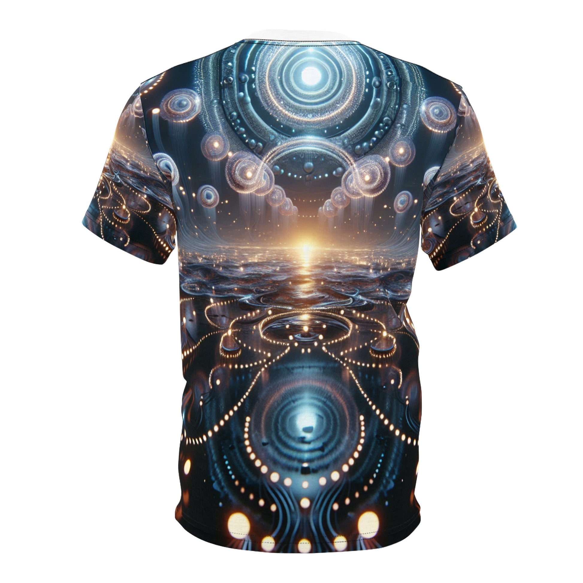 hippieartzone - Bioluminescent Cyberpunk Universe T-Shirt - Ethereal Orbs Symmetrical Patterns - High-Resolution Photorealistic Design - 3D