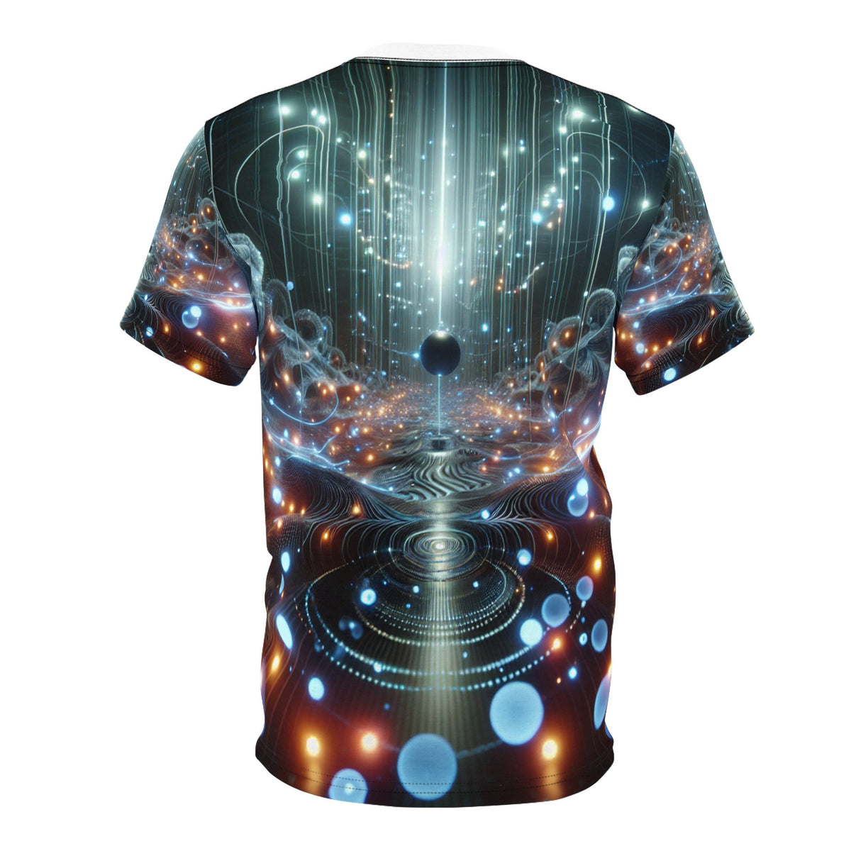 hippieartzone - Ethereal Orbs Cyberpunk T-Shirt - Bioluminescent Symmetry in a Surreal Universe - High-Resolution Photorealistic Design