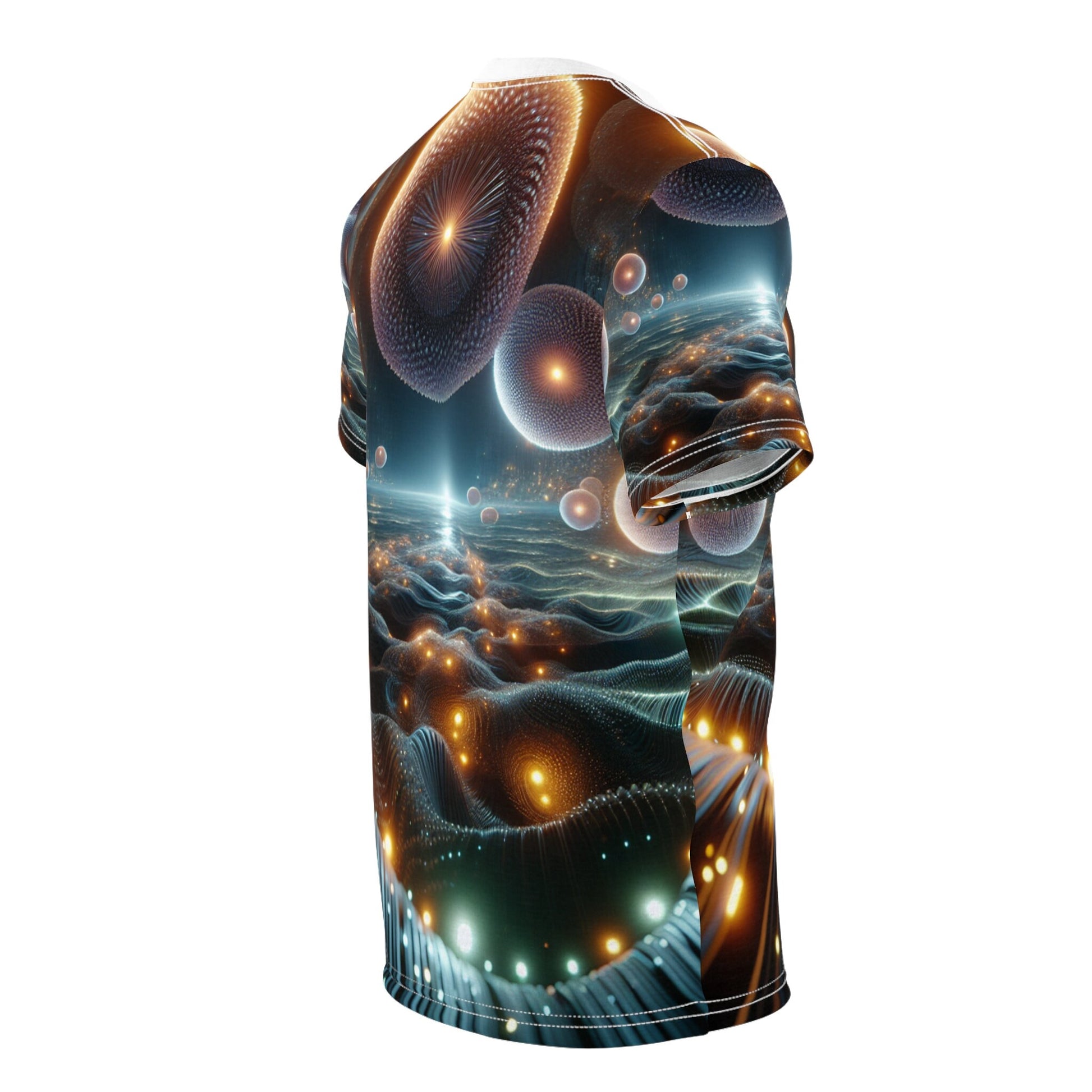 hippieartzone - Luminous Ethereal Orb Cyberpunk T-Shirt: Surreal Universe Symmetry, Photorealistic 3D Render, Intricate Detail