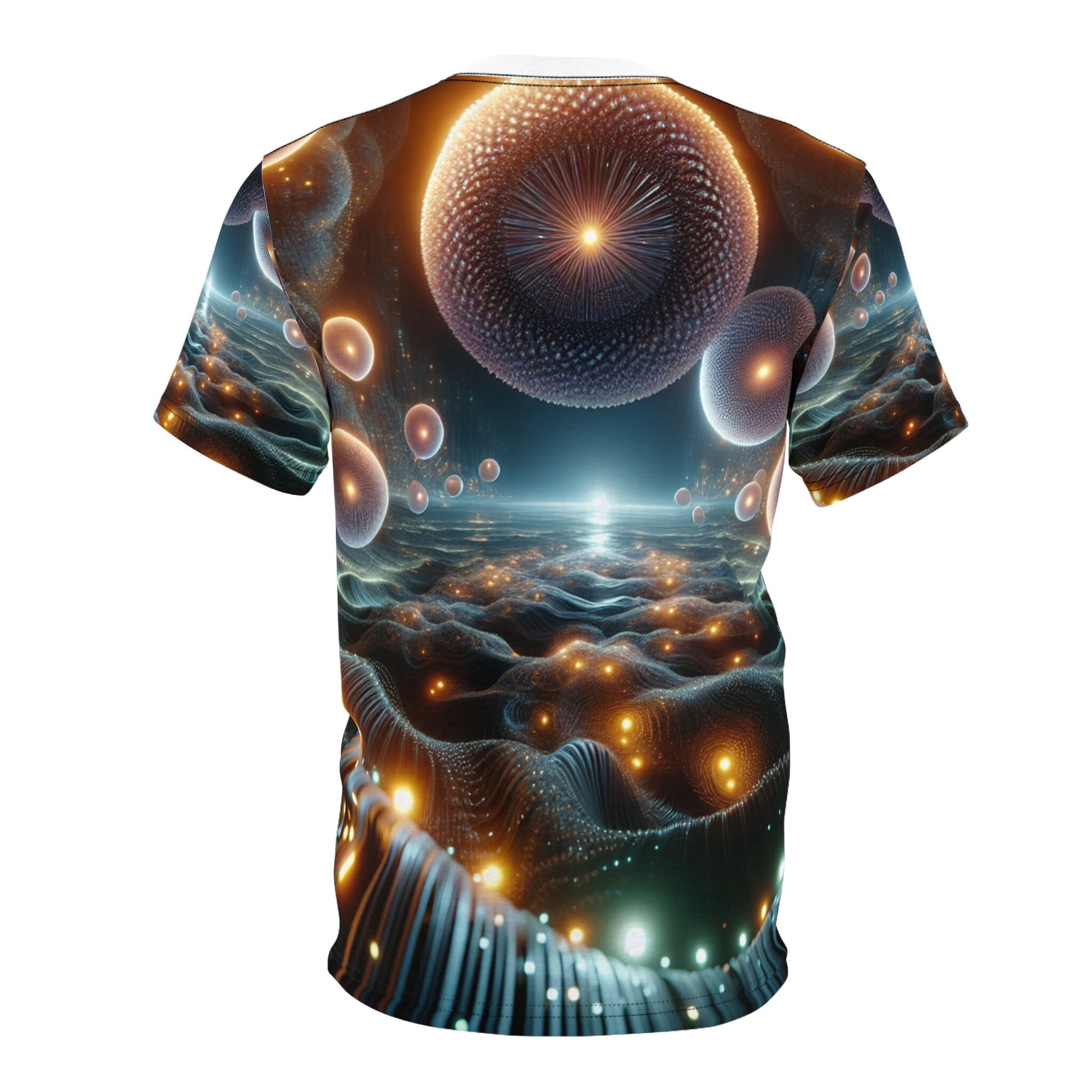 hippieartzone - Luminous Ethereal Orb Cyberpunk T-Shirt: Surreal Universe Symmetry, Photorealistic 3D Render, Intricate Detail