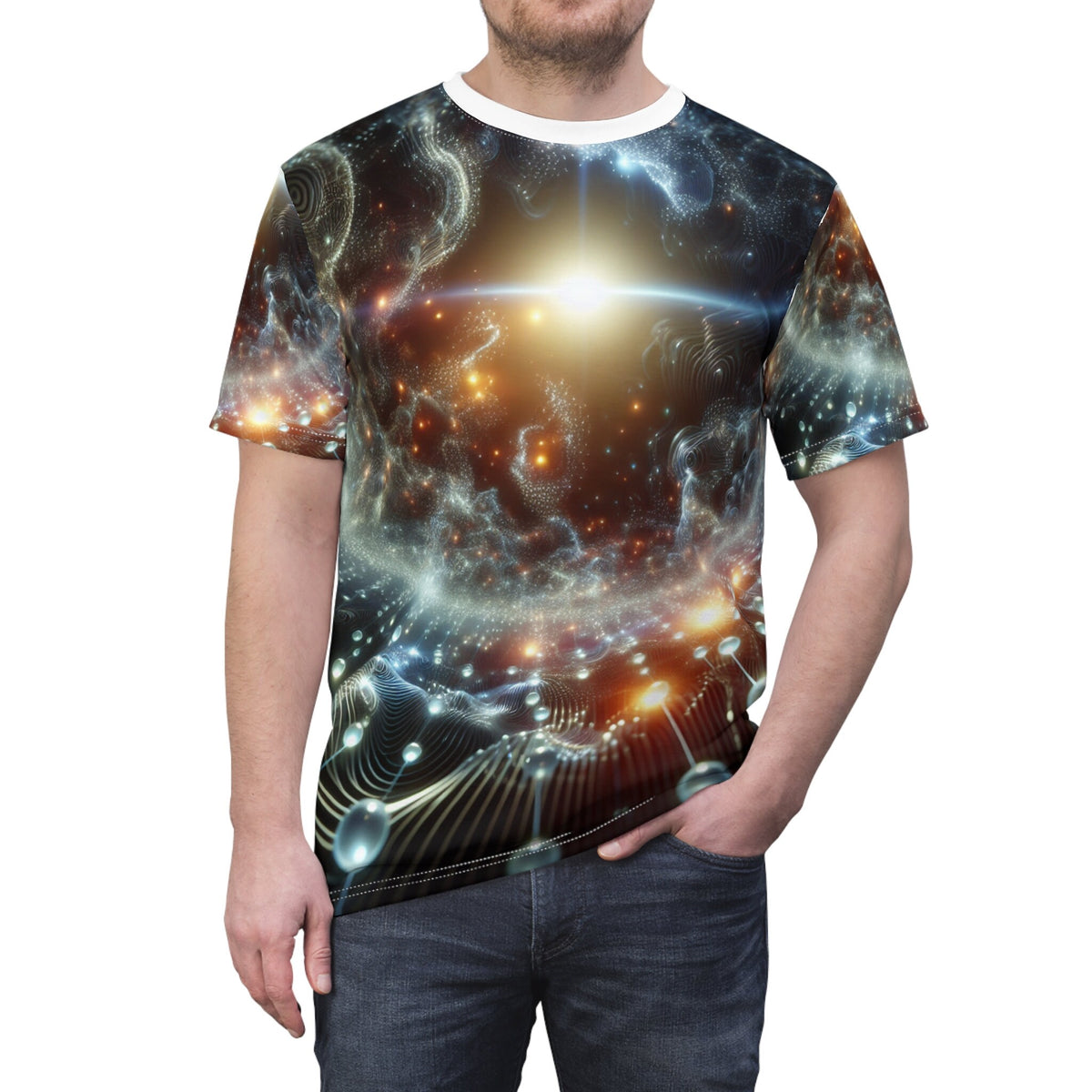 hippieartzone - BioGlow Symmetry: Cyberpunk Bioluminescent Orb T-shirt - Ethereal Universe Design - High-Resolution Photorealistic