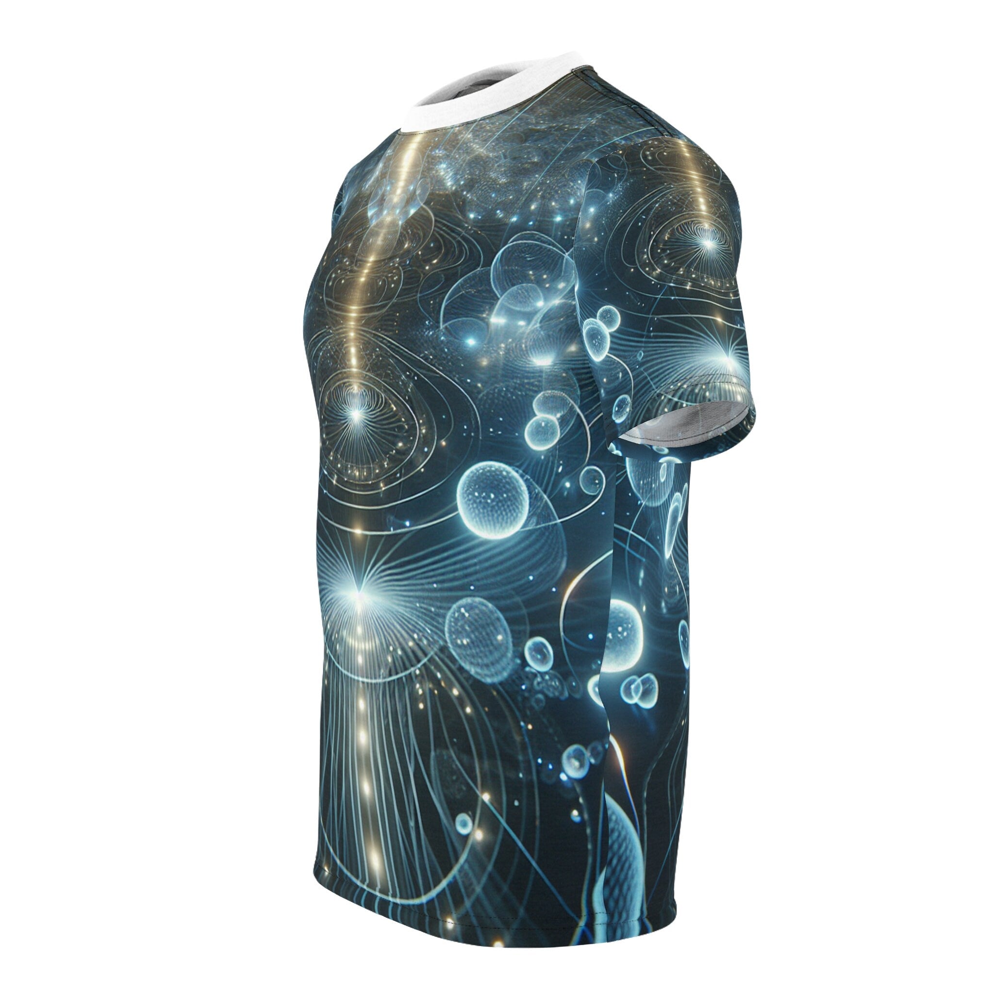 hippieartzone - Bioluminescent Ethereal Orbs Cyberpunk Universe T-Shirt - Surreal, Symmetrical Patterns, Photorealistic Design, High-Resolution