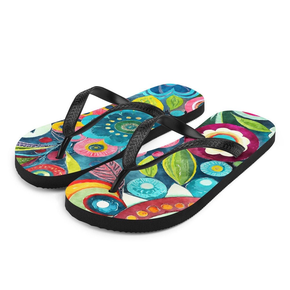 hippieartzone - Boho Flower Print Flip-Flops