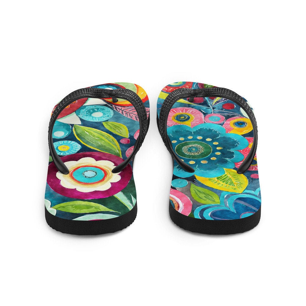 hippieartzone - Boho Flower Print Flip-Flops