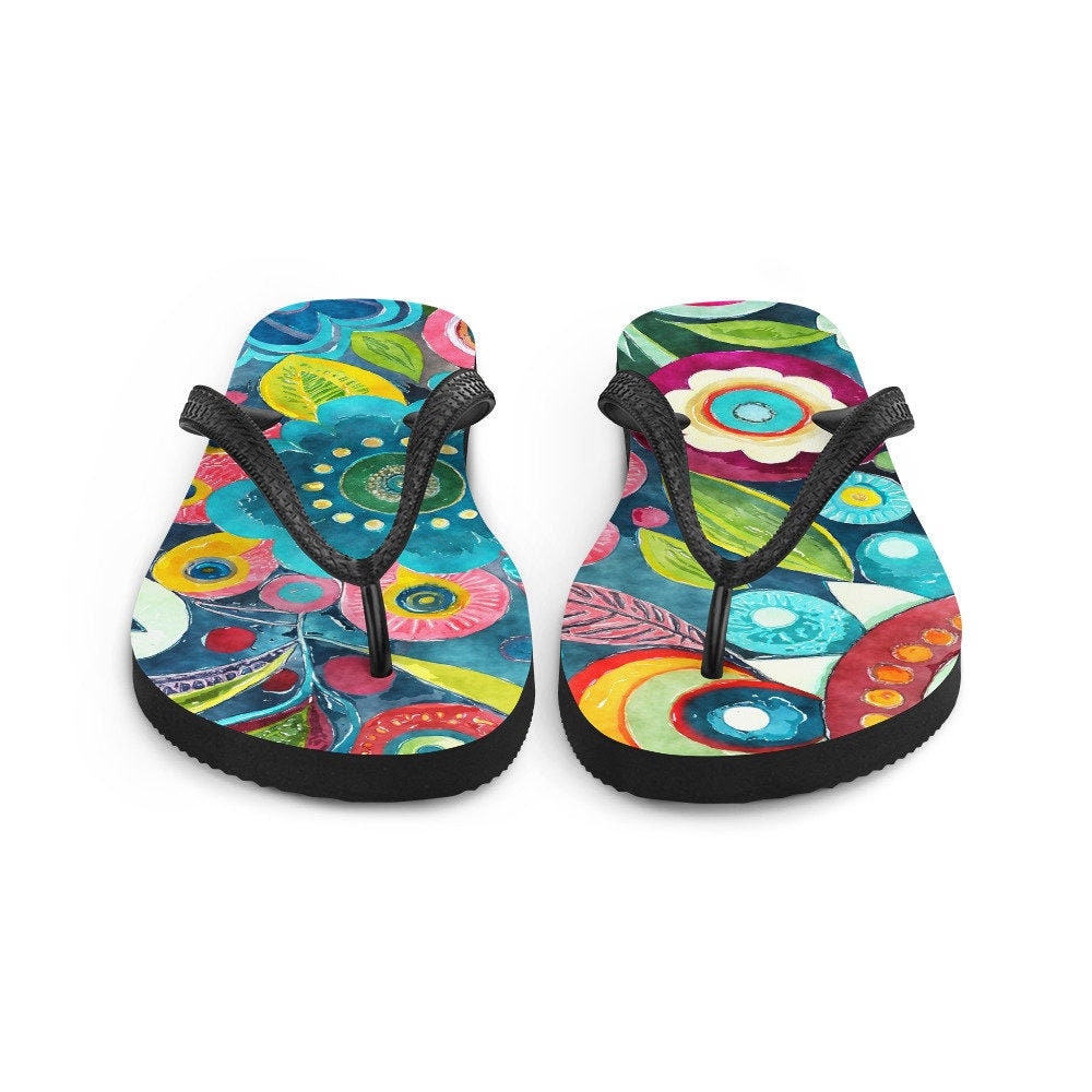hippieartzone - Boho Flower Print Flip-Flops