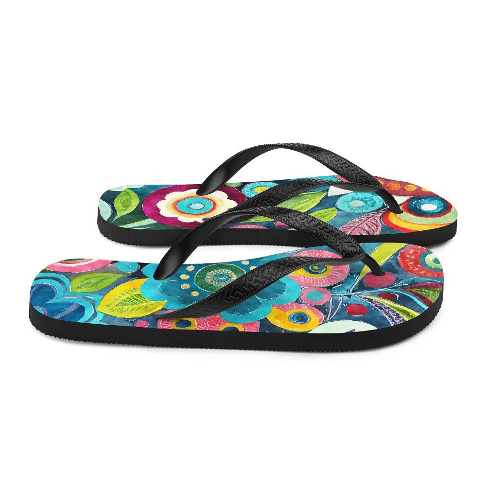 hippieartzone - Boho Flower Print Flip-Flops