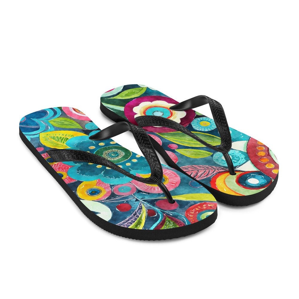 hippieartzone - Boho Flower Print Flip-Flops