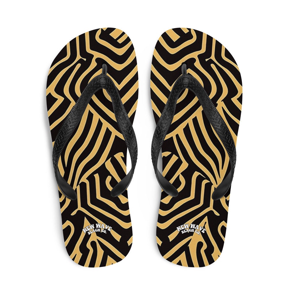 hippieartzone - Art Deco Animal Print Brown Black Flip Flops Footwear Thong Sandals Summer Woman Men Beach Print Rubber Slip On Shoes