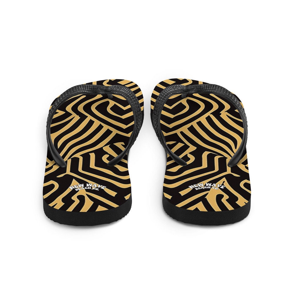 hippieartzone - Art Deco Animal Print Brown Black Flip Flops Footwear Thong Sandals Summer Woman Men Beach Print Rubber Slip On Shoes