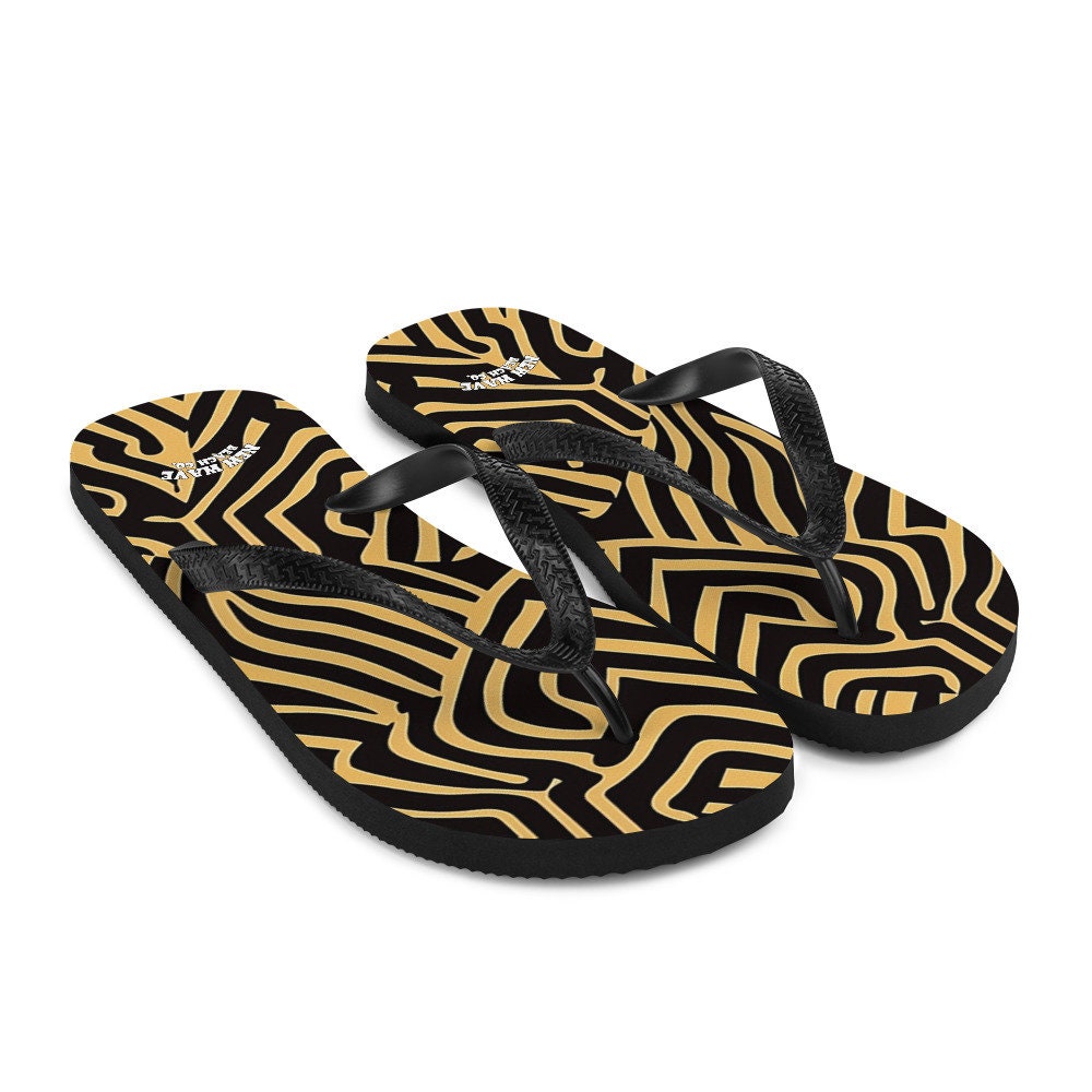 hippieartzone - Art Deco Animal Print Brown Black Flip Flops Footwear Thong Sandals Summer Woman Men Beach Print Rubber Slip On Shoes