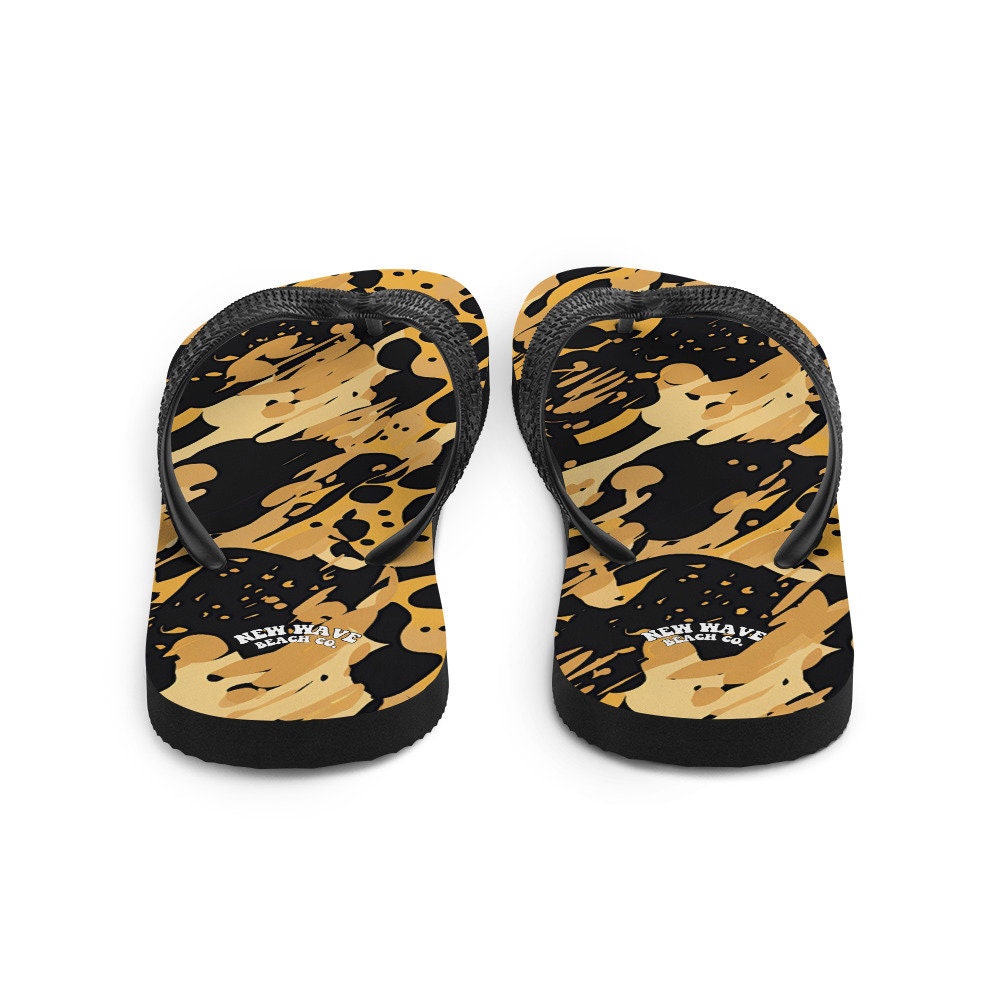 hippieartzone - Splatter Paint Animal Print Brown Black Flip Flops